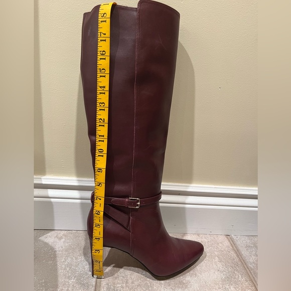 Banana Republic Tall Burgundy Red / Maroon Buckle Leather Boots, Size 9 - Picture 4 of 14